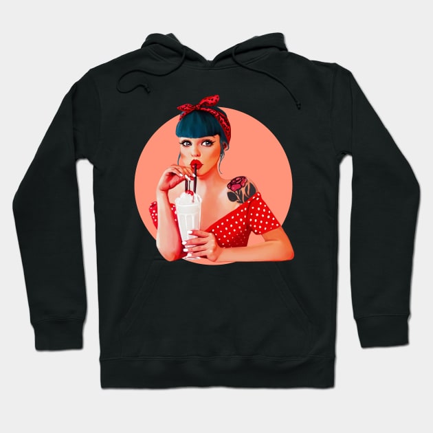 Pin up girl cartoon illustration vintage milkshake sexy woman Hoodie by astronauticarte